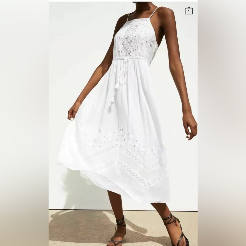 Zara White Eyelet Midi Dress